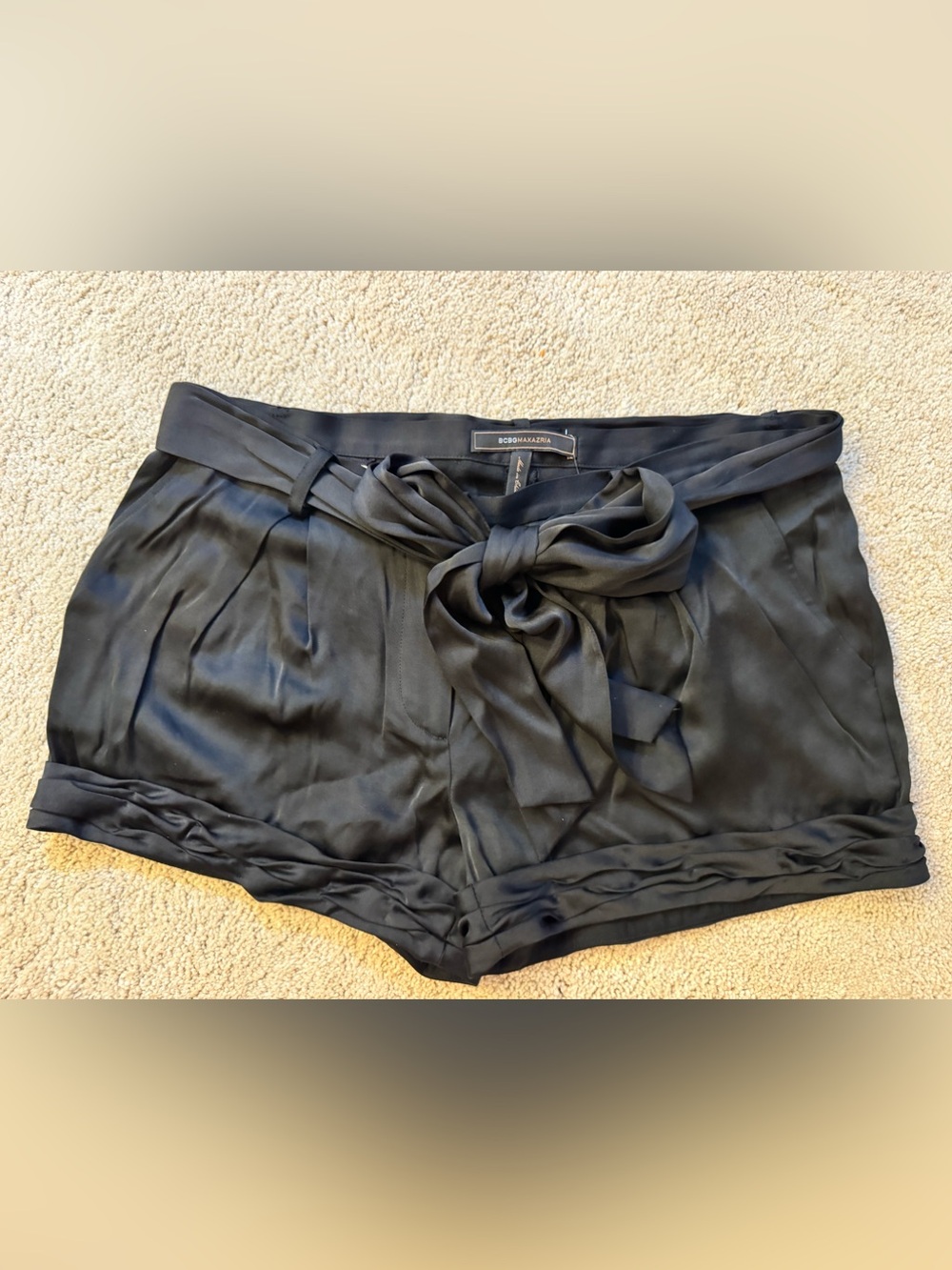 BCBGMaxAzria Black Satin Tie-Front Shorts